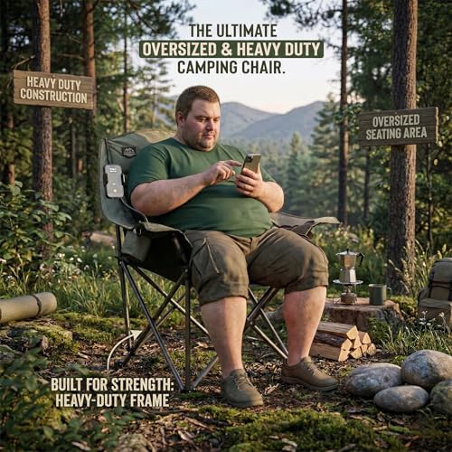 Oversized XL Folding Camping Chair,Heavy Duty Support 400Lbs,Large Comfy Padded Camp Chair for Adults,Lawn Arm Chair w/Cup Holder,Phone Holder,Carry Bag Perfect for Outdoor (Brown - color: Yellow&grey