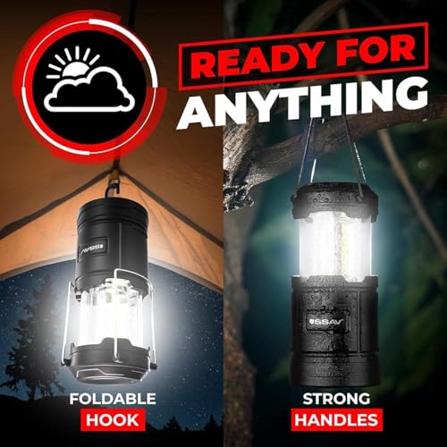 2 Pack Camping Lantern - Portable LED Battery Powered Lantern with Magnetic Base and Foldable Hook for Emergency Use or Campsites, Essential Hurricane Survival Kit | Batteries Included - color: Dark Charcoal