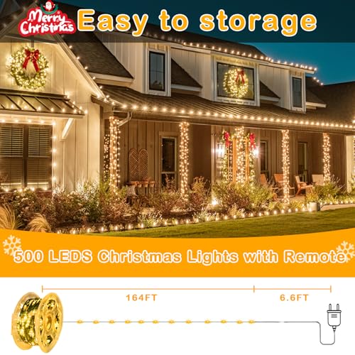 Decute 500LED 164FT Christmas Tree String Lights Green Wire Dimmable with Remote Control, UL Listed Plug in Fairy Starry Lights Decorative for Christmas Tree Party Wedding Indoor Outdoor Warm White - color: GN Warm White, size: 500LED