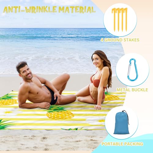 Beach Blanket Waterproof Sandproof 1-7 Adult Oversized 78 '' × 81 '' Lightweight Durable Compact Sand Free Extra Large Beach Mat for Travel Camping Hiking Picnic - color: Pineapple, size: 78“x81”