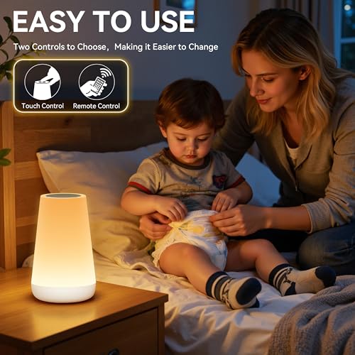Auxmir Rechargeable LED Night Light, Touch & Remote Control Bedside Lamp with 13 Colors, 5 Brightness Levels, Portable Table Lamp for Kids Baby Nursery, Bedroom, Bathroom, Camping, White - color: White