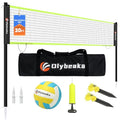 20FT Outdoor Volleyball Net Set System for Backyard Beach with Anti-Sagging Net, Iron Adjustable Height Poles, Soft PU Volleyball and Pump, Carry Bag - Instant Set Up & Durable - color: Black and Green