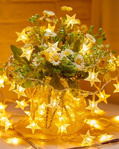 Minetom Star String Lights Plug in - 66 ft 200 LED Star Fairy String Lights with Remote and Timer, 8 Modes Waterproof for Bedroom Tent Loft Bed Window Backyard Patio Porch Balcony Party, Warm White - color: Warm White - 66ft