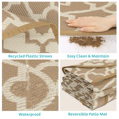 HEBE Outdoor Rug Waterproof 8ft, Plastic Straw Rug Camping Rug, Reversible Outdoor Patio Rugs RV Mat Clearance, Indoor Outside Floor Carpet for Porch,Deck,Camper,Balcony,Backyard - color: Beige, size: 8' (Round)
