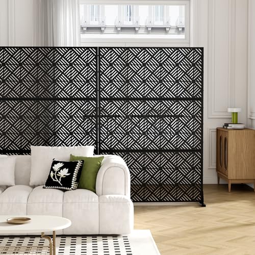 Casaphoria Metal Privacy Screen Outdoor, 72" H x 47" W Freestanding Decorative Privacy Screen for Patio Deck Balcony Garden with Stable Base, Black-Cecil - color: Black-cecil