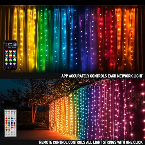 Dazzle Bright 300 LED Curtain String Lights, RGB Color Changing Christmas Fairy Lights for Bedroom with Remote & APP Control, Waterproof Smart Window Lights Party Wedding Garden Wall Decor - color: RGB (Red, Green, Blue)