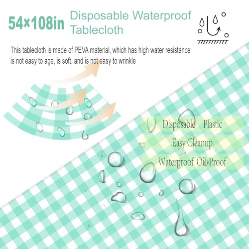 2 Pack Green Gingham Picnic Tablecloths - 54 * 108 Inch Green and White Checkered Rectangular Plastic Tablecloths for Parties - color: Green Gingham, size: 54" x 108" Rectangular (2 Pack)