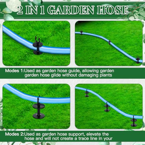 Blulu 15 Pcs 2 in 1 Garden Hose Guide, Universal 10 Inch Hose Guide Stakes with Barbs, Water Sprinkler Support Spike to Keep Off Lawn for Yard Lawn Garden Flower Plant Tool(Black) - color: black