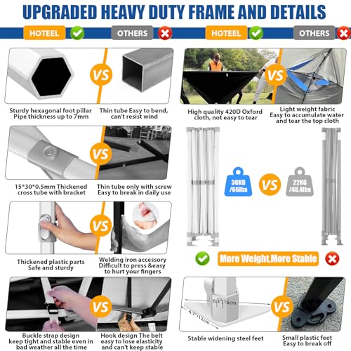 HOTEEL 10x15 Heavy Duty Pop up Canopy Tent for Parties with 4 Sidewalls, Easy Setup Outdoor Commercial Instant Gazebo for Wedding Event, with Roller Bag & Sand Bags, Black(Hexagonal Frame) - color: Black, size: 10x15FT (+4 Walls)