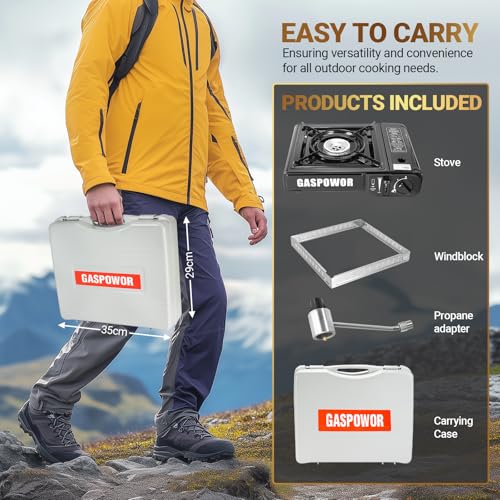 Propane or Butane Stove Dual Fuel Stove Portable Camping Stove, 10,000 BTU Butane Propane Stove with Carrying Case&Windblocker, Automatic Ignition for Emergency Preparedness Kit (Fuel Not Included) - color: Coal black