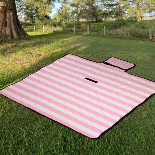 Waterproof Picnic Blankets,79''x79'' Extra Large Foldable Sandproof Beach Blanket,Portable 3-Layer Polyester Outdoor Picnic Blanket for Grass Lawn,Beach,Family Camping,Park,Travel-Pink Stripe - color: Pink Stripe