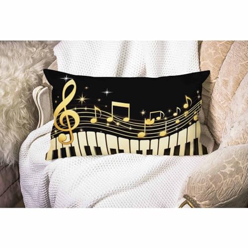 Smooffly Old Vintage Abstract Piano and Music Note Waist Lumbar Cotton Linen Throw Pillow case Cushion Cover for Sofa Home Decorative Oblong 12x20 Inches - color: Swn19