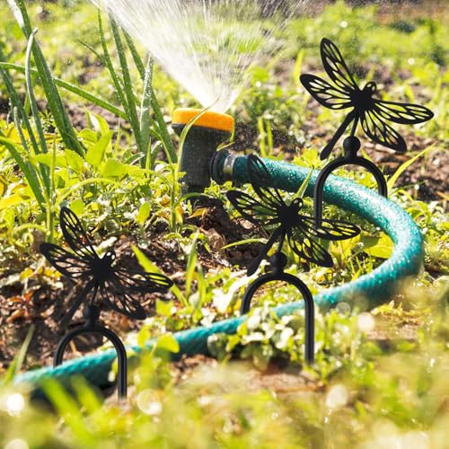 MorningRo 6 Pcs 8 Inch Garden Hose Guide Spike Metal Garden Stakes Holder Heavy Duty Metal Hose Guide for Plant Protection Lawn Yard(Dragonfly) - style: Dragonfly