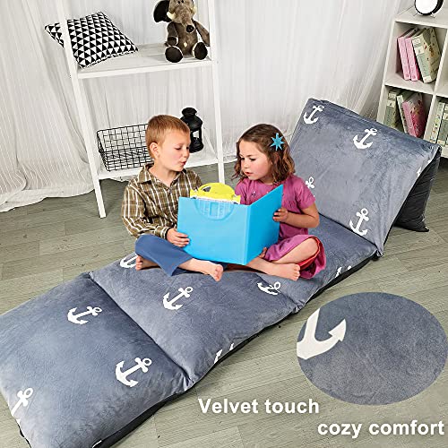 ICOPUCA Floor Lounger Pillow casing for boy Girl, Soft Minky Plush, Anchor Print, Cover/Sleeve Only! Perfect Reading and Watching TV Cushion - Excellent for Sleepovers, Queen Size; - color: Grey Anchor, size: Queen (Pack of 1)