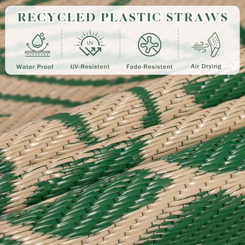 Waterproof Outdoor Rugs 4x6, Green Outdoor Plastic Straw Rug Double-Sided, Fade Resistant Patio Rug, Easy Cleaning RV Camping Mats Outside Carpet Portable for Balcony Porch Garden Deck Picnic - color: Green, size: 4' x 6' (Rectangular)