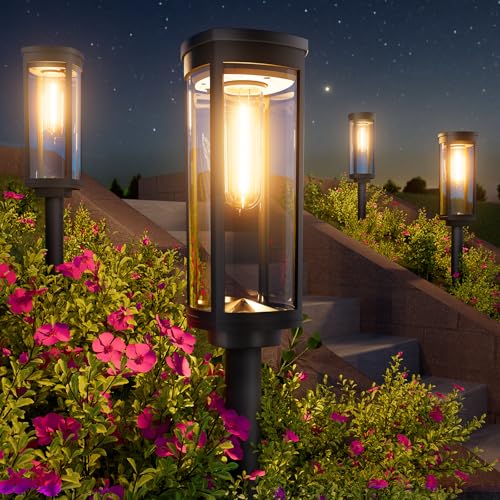 BITPOTT Bright Solar Pathway Lights, 2 Pack Solar Lights Outdoor Waterproof IP65, Auto On/Off Path Landscape Lighting, Long Lasting Outdoor Light for Yard Garden Walkway Landscape Lawn Patio Lighting - color: Warm White, size: 2 Pack