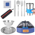 Outdoor Camping Mess Kit - 1 to 2 persons Camping Dishes Includes Cups, Bowls, Dishes, Knives, Forks, Spoons, Etc, Camping Dinnerware Set with Mesh Bag is Easy to Carry Camping Tableware Set - color: 1 person set blue