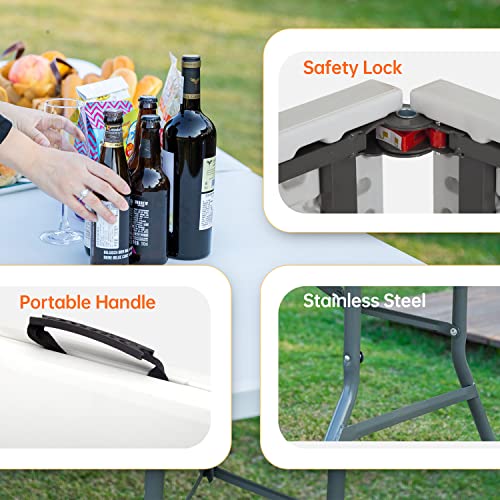 PayLessHere Outdoor Dining Table 8FT Plastic Camping Table Portable Party Table with Carrying Handle for Parties Wedding BBQ Camping Dining Kitchen - color: White, size: 8 FT