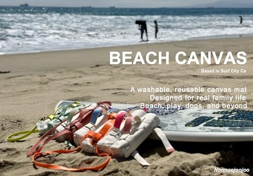 Kids Picnic Blanket, Kids Beach Mat – Medium 4’9” × 3’3” Compact Canvas, Easy to Fold & Carry - color: Creamy White + Baby Blue Strap, size: 4'9" x 3'3"
