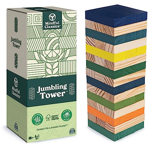 Mindful Classics, Jumbling Tower Sustainable Wooden Blocks Tumbling Toppling Bamboo Wood Party Stacking Game, for Adults and Kids Ages 8 and up - color: Jumbling Tower
