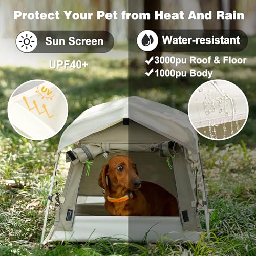 Dog Tent Cotton Fabric, Aluminum Poles and Camping Mat, Outdoor Weatherproof, Dog House Outdoor, Breathable with 2 Side Windows, Portable and Collapsible (Gray, Small) - color: Gray, size: Small, 24.4''L x 19.7''W x 16.5''H