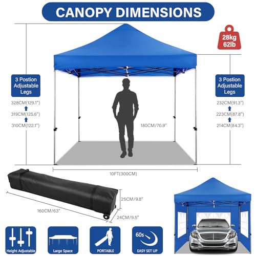 COBIZI 10x10 Heavy Duty Pop Up Canopy Tent with 4 Sidewalls Thicken Frame, Commercial Easy Up Outdoor Wedding Party Tents, All Season Waterproof Windproof with Stakes Sandbags Ropes Roller Bag, Uranus - color: Uranus, size: 10x10