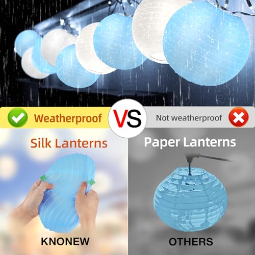 KNONEW 10 Pack White Outdoor Silk Lanterns Decorative, 10inch Waterprooof Outside Indoor Chinese Hanging Round Lanterns for Weddings, Birthdays, Parties Decoration (Blue and White) - color: Blue and White, size: 10Pcs