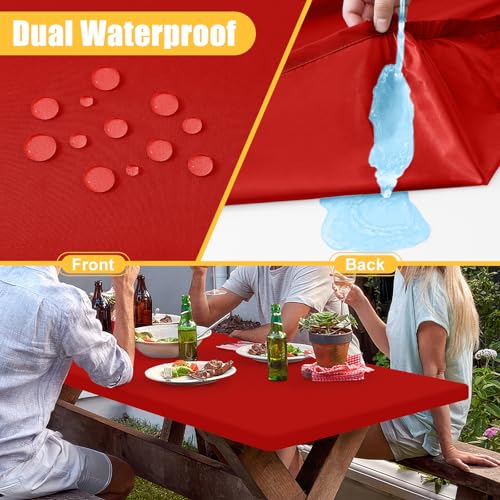 Rectangle Table Cloth, Waterproof Elastic Fitted Tablecloth for 5 Foot Folding Tables, Washable Polyester Tablecloths for Picnic, Camping, Outdoor (Red, 30"x60") - color: Red, size: 60" x 30" (Rectangular)