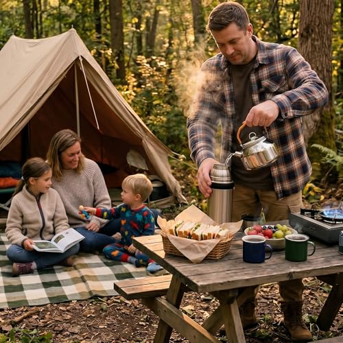 Camping Kettle, Portable Stainless Steel 1.4L Food Grade Water Kettle, Large Opening with Heat-Resistant Handle, Suitable for Gas, Induction Cooktop, Open Flame, Electric Stove, Silver