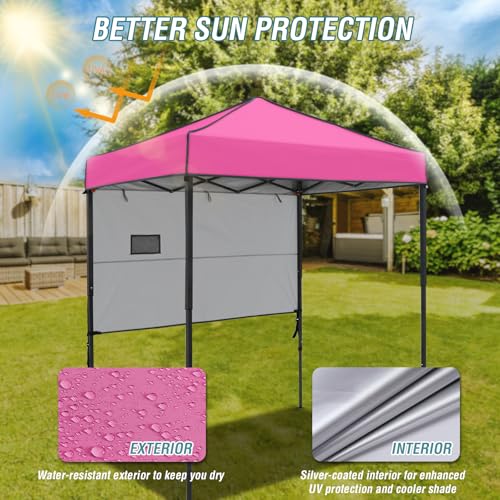 EAGLE PEAK 6x4 Instant Pop Up Canopy Tent with 1 Half Wall Panel, Straight Leg Sun Shelter, Portable Canopy with Carry Bag for Camping, Beach & Sports, Pink - color: Pink, size: Half Wall