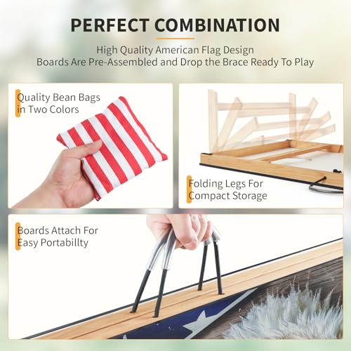 Cornhole Set, Corn Holes Outdoor Game, Regulation 2X4 Cornhole Boards, Portable Cornhole Set, Classic American Flag Cornhole Set Includes 2 Boards, 8 Cornhole Beans Bags & Carry Case - color: 4x2FT New USA Eagle Board Cornhole Set