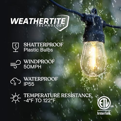 Brightech Ambience Pro Solar Powered Outdoor String Lights - Commercial Grade Patio Lights with 27 Ft Edison Bulbs - Shatterproof LED Solar String Lights - 1W LED, Warm White Light - style: Bright (1W) Manual Control 27 FT