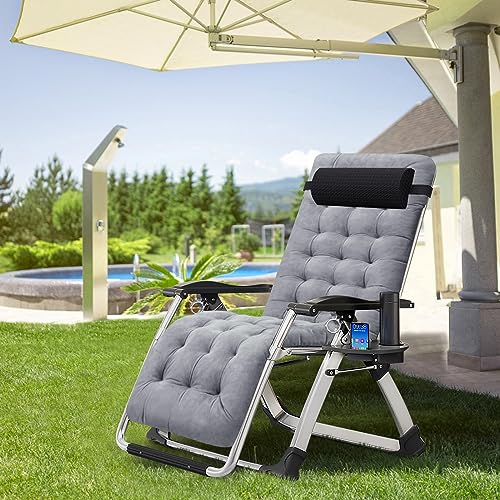 ABORON Zero Gravity Chair,Premium Outdoor Lawn Folding Lounge Chairs,Sturdy Adjustable Reclining Patio Chairs with Removable Cushion,Headrest & Tray - color: A Modern Gray