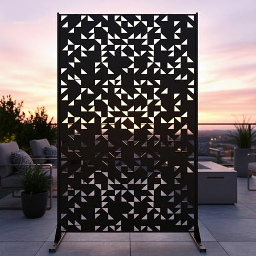 Metal Privacy Screen Outdoor 6FT – Laser-Cut Geometric Mosaic Decorative Steel Panel, Weather-Resistant Freestanding Rustproof Privacy Wall Divider for Patio, Garden, Deck & Balcony - color: Black Mosaic