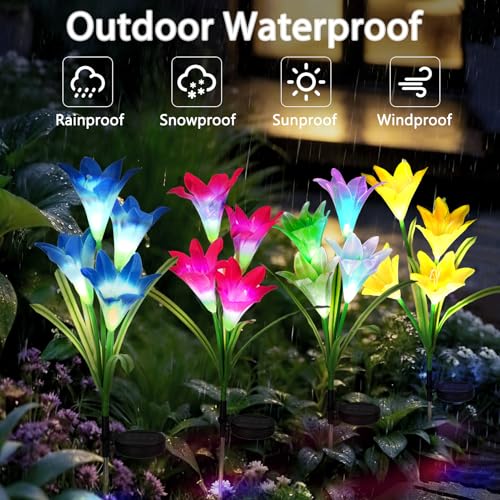 echosari 4 Pack Color Changing Solar Lights Outdoor Waterproof, Solar Lily Flower Stake Lights Auto ON/Off Solar Garden Lights for Lawn Pathway Landscape Garden Gifts for Mom Women Grandma - color: Multi-color Lily Flower