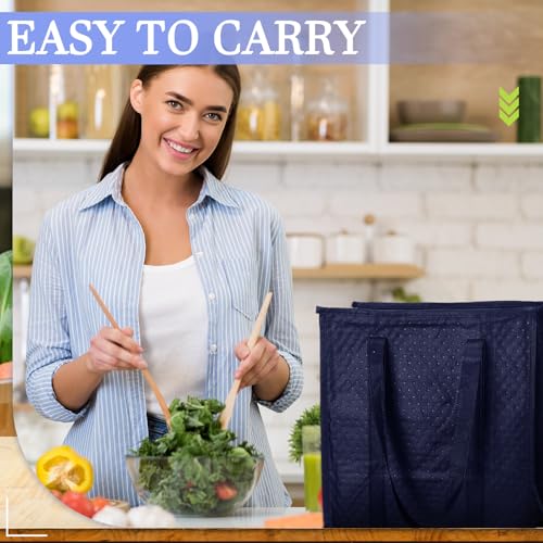 10 Pack Large Insulated Grocery Bags Reusable Shopping Bags with Zippered Top 13 x 12 x 7 Inch Thermal Cooler Totes Bulk with Handles for Hot Cold Food Delivery Refrigerator (Navy Blue) - color: Navy Blue