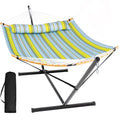 SUNCREAT Portable Outdoor Hammock with Stand Included, Double Hammock with Stand for Outside, Yellow Blue - color: Yellow Blue