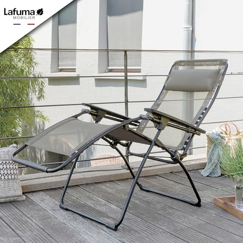 Lafuma Futura XL Zero Gravity Outdoor Steel Framed Lawn Recliner Chair with Armrest, Extra Wide Recliner, and Adjustable Neck Pillow, Seigle - color: Grey (Seigle), style: XL Futura Zero Gravity