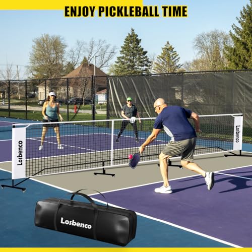 Losbenco Pickleball Net with Wheels Court Lines, Metal Frame & Regulation Size 22FT, 6-in-1 Adjustable Portable Net for Playing Pickleball, Tennis, Volleyball & Soccer Backyard Games - color: White