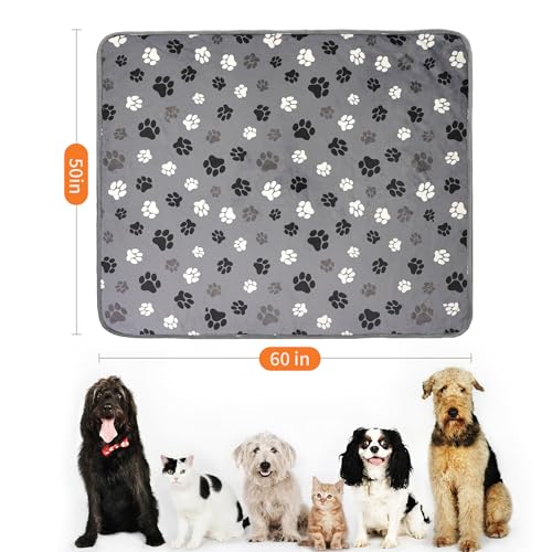 Waterproof Dog Blankets Pet Blanket 50"x60", Soft Fluffy Sofa Car Bed Protector, Reversible Sherpa Fleece Dog Blanket for Large Dogs (Dark Grey-Paws) - color: Dark Grey-paws, size: 50"x60"