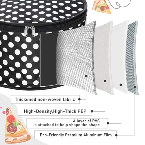 Pickmesh Round Pie Carrier 12 x 7 Inch Insulated Casserole Carriers with Lid and Detachable Handle for Hot or Cold Food Cake Transport Thanksgiving Christmas Gift(Black White Polka Dots) - color: Black White Polka Dots