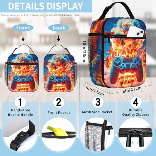 Cool Gamepad Lunch Box for Boys Video Game Lunch Bag for Kids Gamepad Insulated Lunch Bag Reusable Cool Game Lunch Box With Adjustable Shoulder Strap, Lunch Tote Bags For boys 8-12 teenager - color: game over