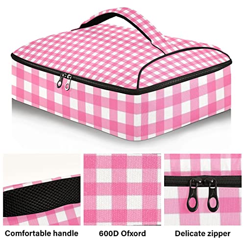 Casserole Carriers for Hot or Cold Food Reusable Casserole Dish Carrier Insulated Thermal Large Capacity Durable Perfect for Party Camping Family Gatherings Yellow Fish - color: Pink Plaid
