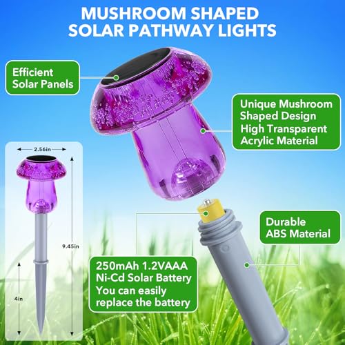Solar Lights Outdoor, 8 Pack Mushroom Lights Outside Waterproof, Solar Powered LED Lighting for Garden, Yard, Landscape, Path, Pathway, Lawn, Walkway, Driveway, Backyard Halloween Decor (Purple) - color: Purple