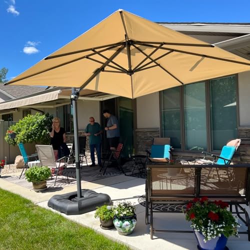 PURPLE LEAF 8 Feet Patio Umbrella Outdoor Cantilever Square Umbrella Aluminum Offset Umbrella with 360-degree Rotation for Garden Deck Pool Patio, Beige - color: Beige, size: 8' X 8', style: Standard