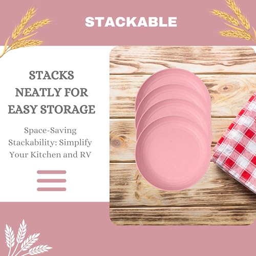 ECOSTAR Wheat Straw Dinnerware Sets Unbreakable Plates Bowls and Cups Reusable Utensils Dishwasher Microwave Safe Bowls and Plates Sets (Pink) - color: Pink