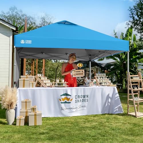 CROWN SHADES 10x10 Pop Up Canopy with 1 Side Wall - Beach Tent with One Push Setup - Outdoor Sun Shade for Events, Parties, Camping - Gazebo with STO-N-Go Cover Bag (Sky Blue) - color: Sky Blue, size: 10x10FT