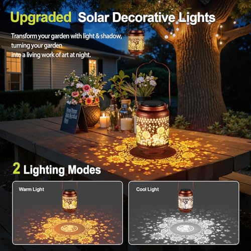 KOOPER 2 Pack Solar Lanterns Outdoor Waterproof Mothers Day Gifts for Women Mom Grandma, Metal Sunflower Hanging Solar Lantern Outdoor, 2 Modes Outdoor Decoration for Yard, Patio, Garden, Porch - size: Bronze, style: Sunflowers