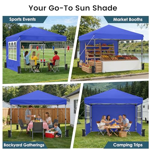 Raynesys Pop Up Canopy Tent with Sidewalls, 10x10ft 10 Person Party Tent One Push Setup, Portable Gazebo Outdoor Sun Shade for Events, Parties, Camping, Commercial, Silver Coated Top, Blue - color: Blue
