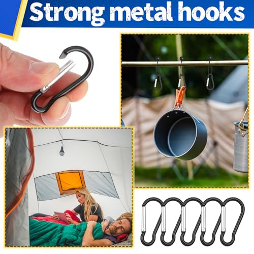 60 Pcs Heavy Duty Tarp Clips, Premium PA Tarp Clamps Kit with Lock Grip, Bungee Cords and Carabiners for Secure Fastening Awning, Swimming Pool Cover, Canopy, Shade Cloth, Camping Tents Accessories